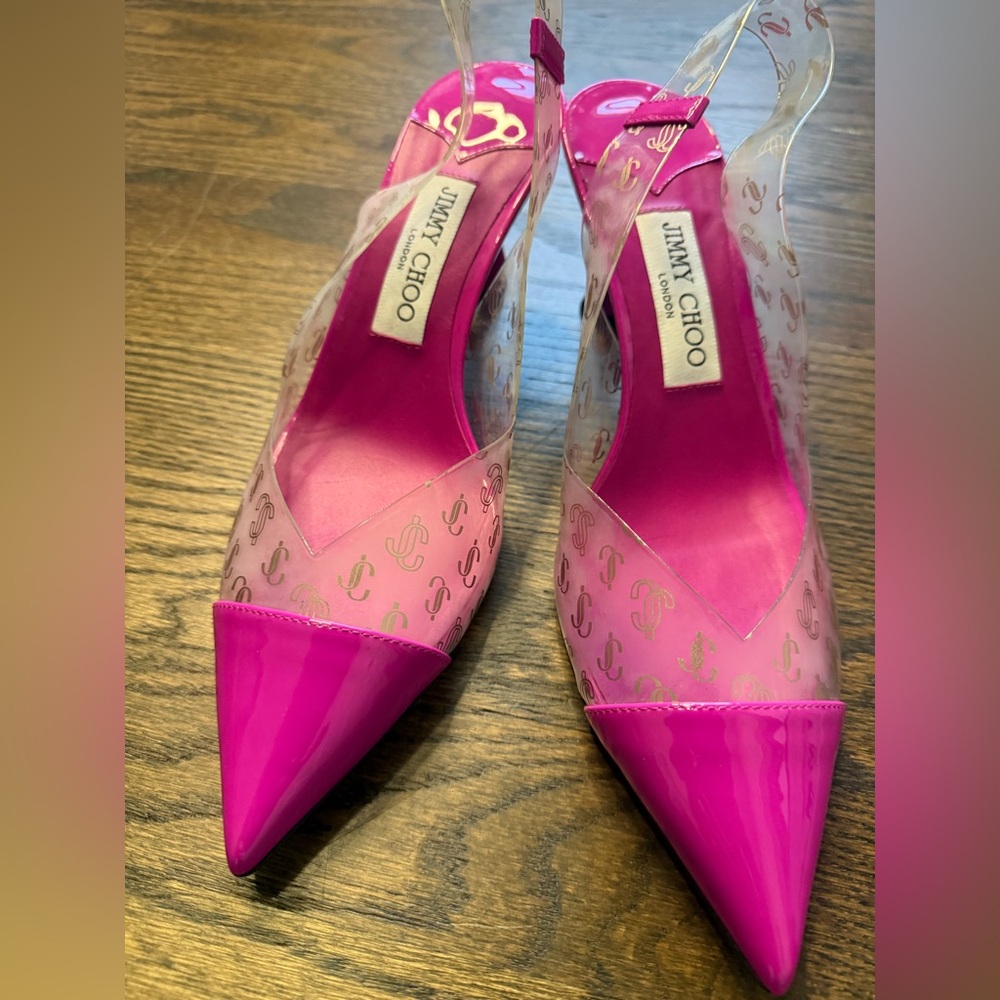 jimmy choo pink logo maryanne sling back heel size 38 womens